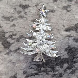 Silver Tree pin with Crystal Ornaments